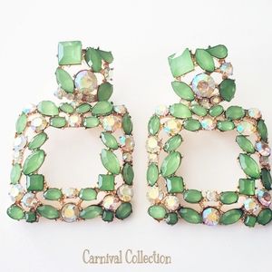 Large Bright Green Festive Square Earrings